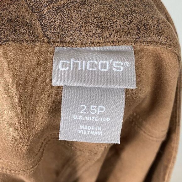 (14 petite) Chico’s Tan Faux Suede 5 Pocket Slim Leg Pants - Picture 4 of 5